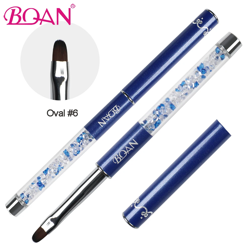 Nail Art Brushes BQAN #4#6#8 Oval Nail Brush Blue Rod Rhinestone Handle UV Gel Polish Brushes Nail Art Brush Design DIY Gel Extension Tools