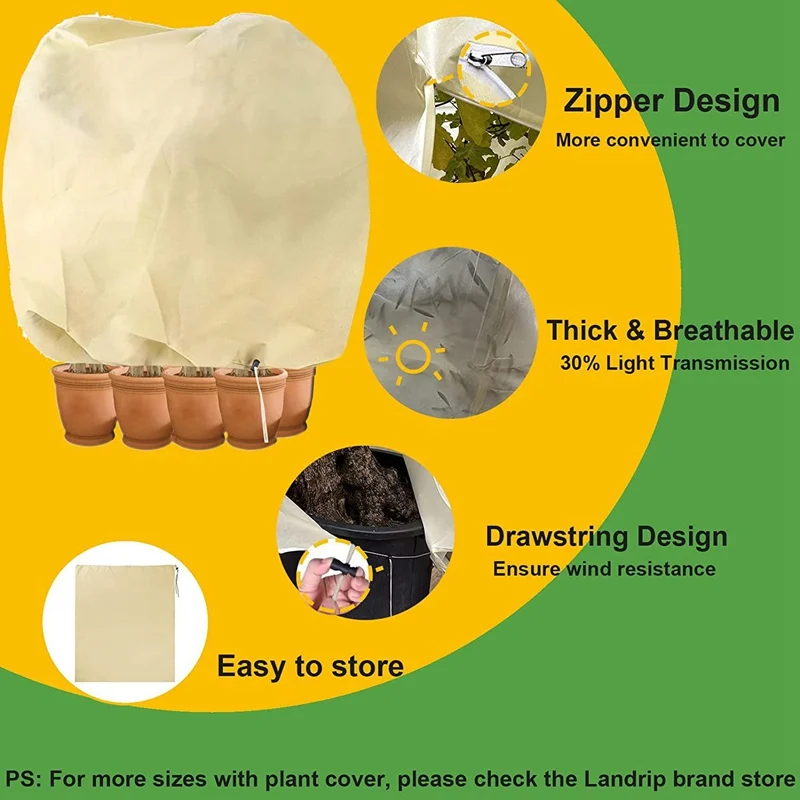 ECCOGREAT Copertura per Piante da 120 x 180 cm, Protezione antigelo, Confezione da 2 Coperte in Tessuto Spesso da 60 g/m², per Alberi, con Coulisse, Riutilizzabile, con Cerniera, per Piante in