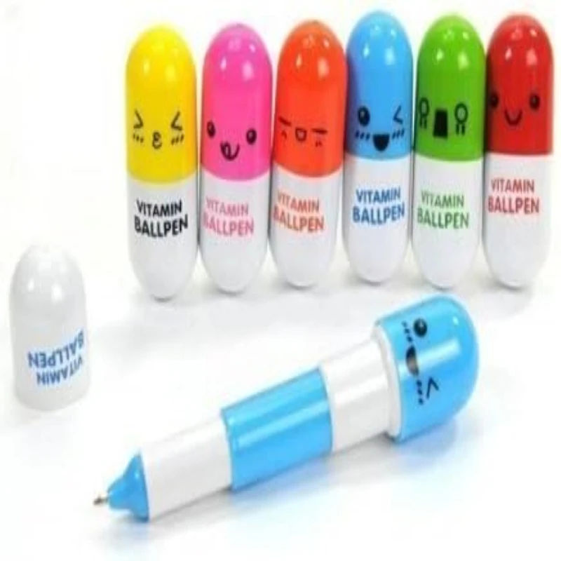 6 Pcs Pill Shaped Pens Retractable Ball Pens Vitamin Capsule Pens Vitamin Pill Smiling Face Pen Nurses School Office Supplies