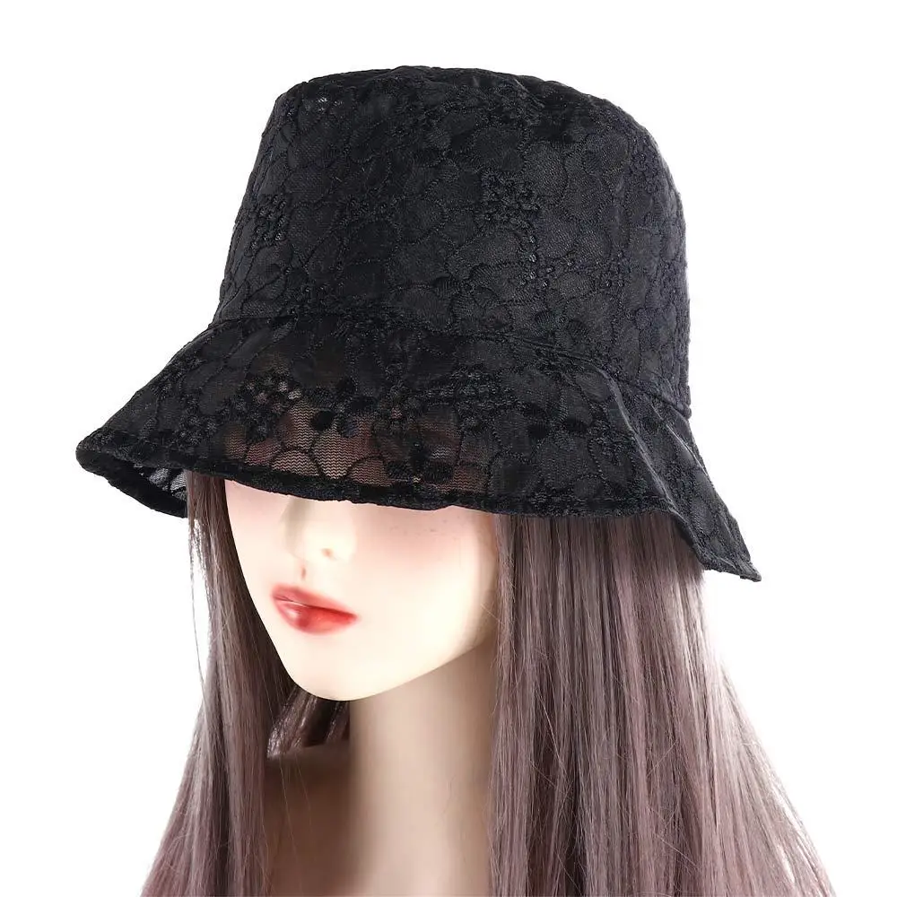Foldable Simple Korean Flower Hollow Summer Hat Mesh For Women Basin Sun Cap Female Hats Lace Bucket Hat Sun Hat 4