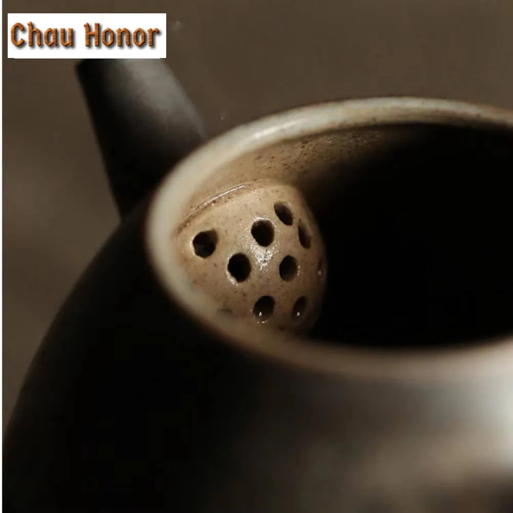 180ml Handmade Rough Pottery Teapot Zen Iron Rust Glazed Pot Household Tea Soaking Kettle with Ball Hole Cha Teaware Decoration
