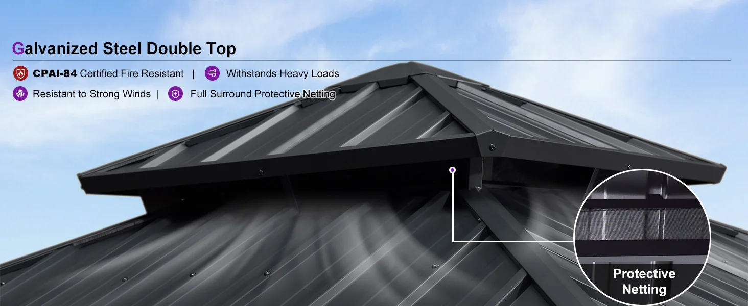 Patio Hardtop Gazebo Outdoor Pavilion Gazebo with Galvanized Steel Double Roof for Patio Lawn