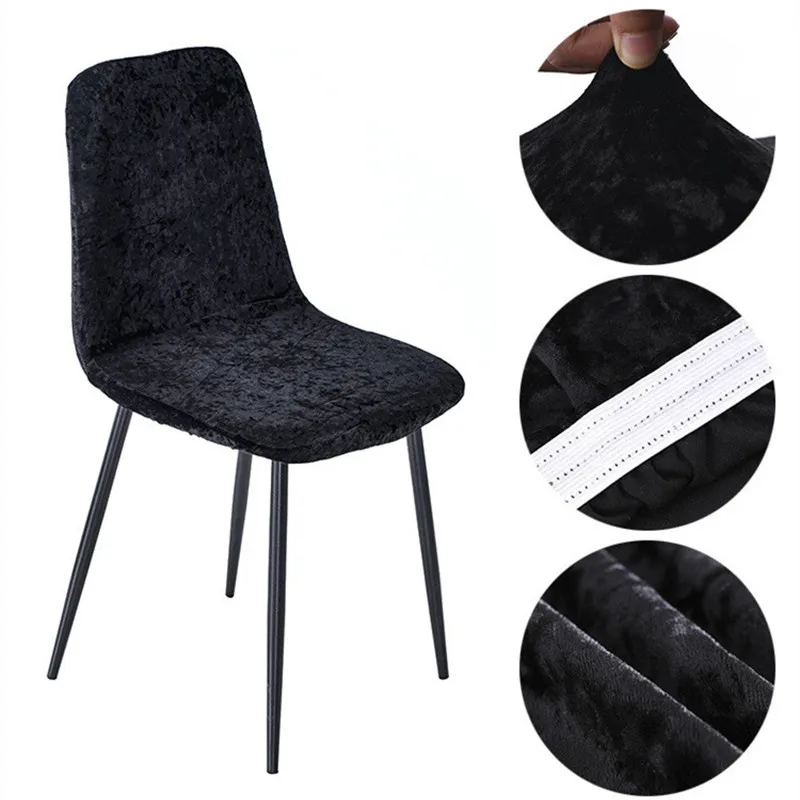 Velvet Shell Chair Cover Stretch Plain Dining Seat Covers Elastic Armless Chair Cover Removable Furniture Slipcovers Home Decor 5