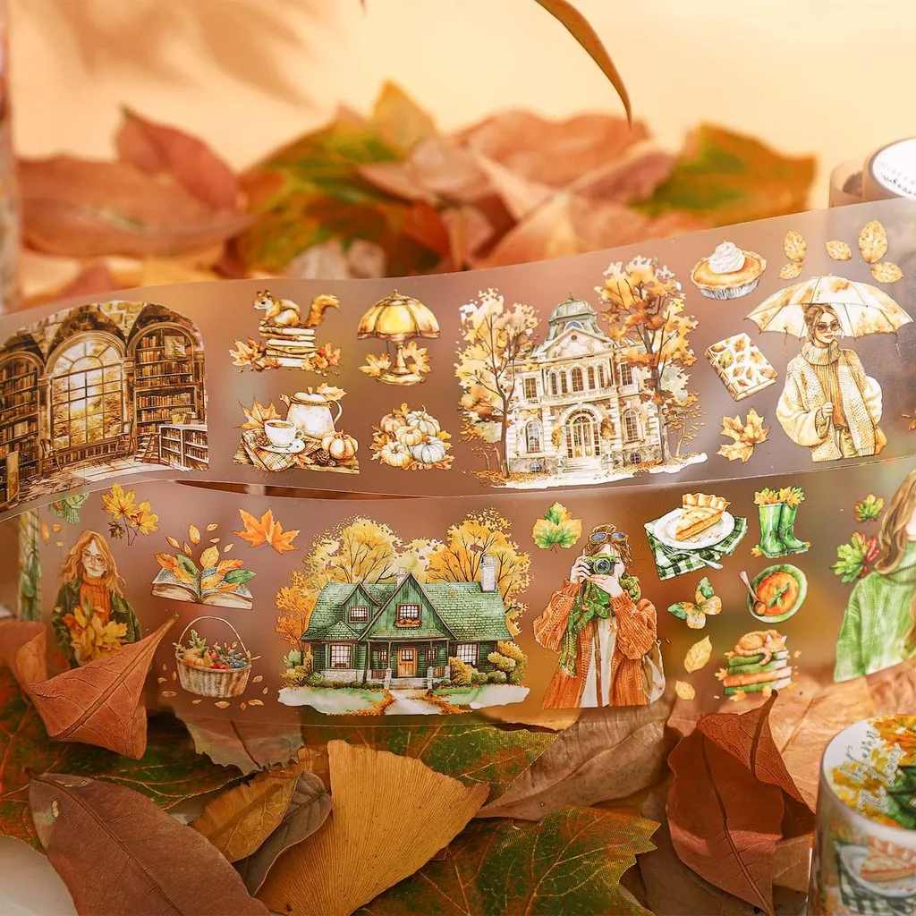 PET Tape Autumn Series Tapes Decor Junk Journal DIY Scrapbooking School Supplies Collage Stationery Tapes 60mm*2m