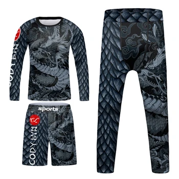 Kids Rash Guard Set Cody Lundin Long Sleeve UV Blouse Children Compression Jiu Jitsu T-shirts Boys MMA Shorts 2 in 1 Pants Spats