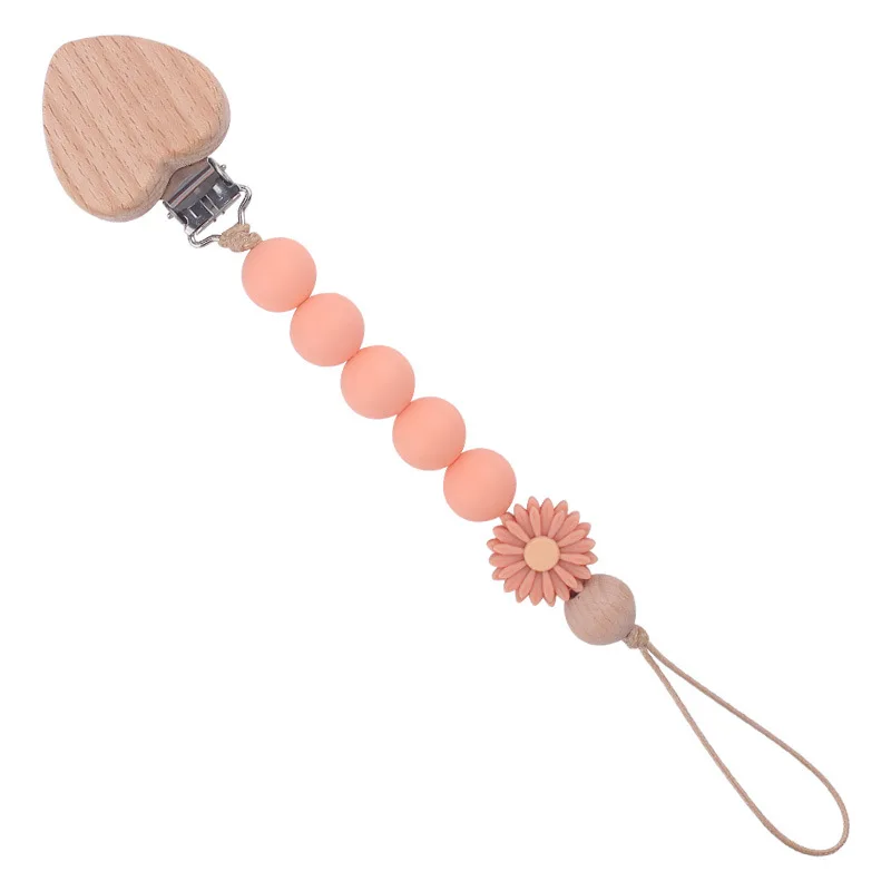 Baby Carve Name Daisy Rainbow Silicone Wooden Ring Pacifier Clip Crown Teething Chain For Children Gift