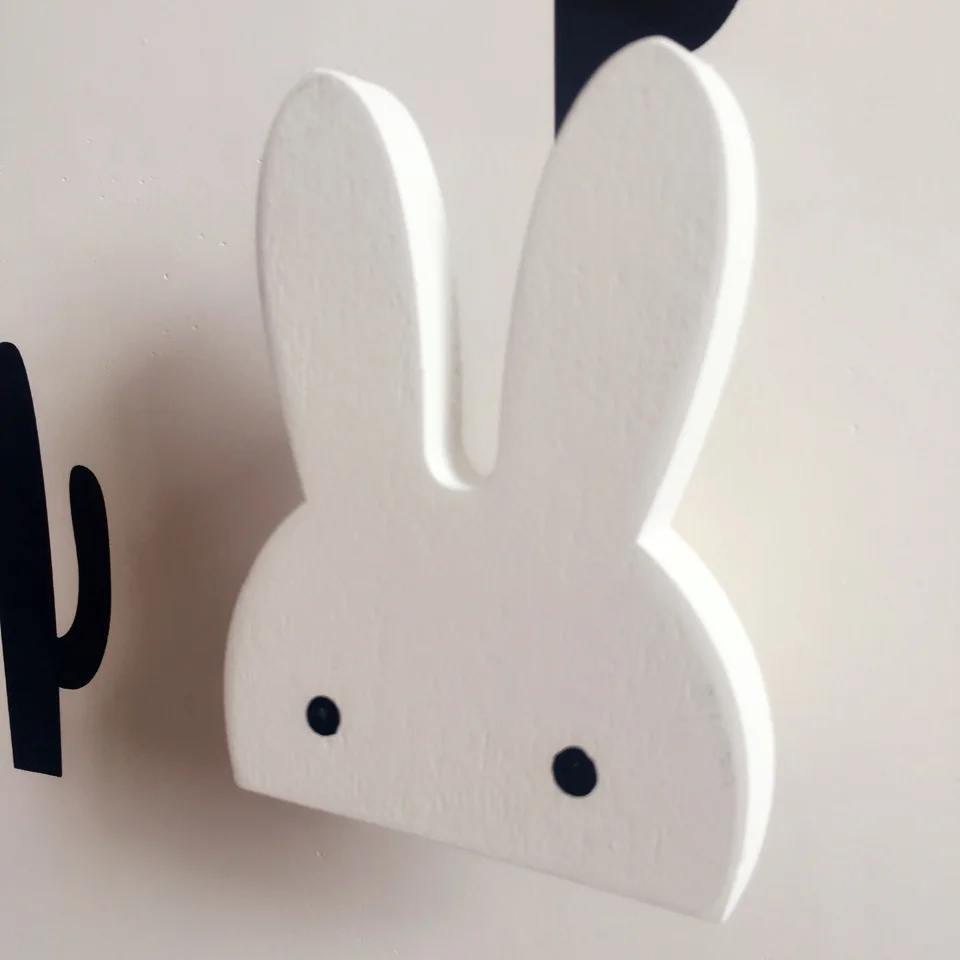 INS Nordic Style Black White Rabbit Wooden Hook Children\'s Room Clothing Shop Decorative Wall Stickers Photography Props