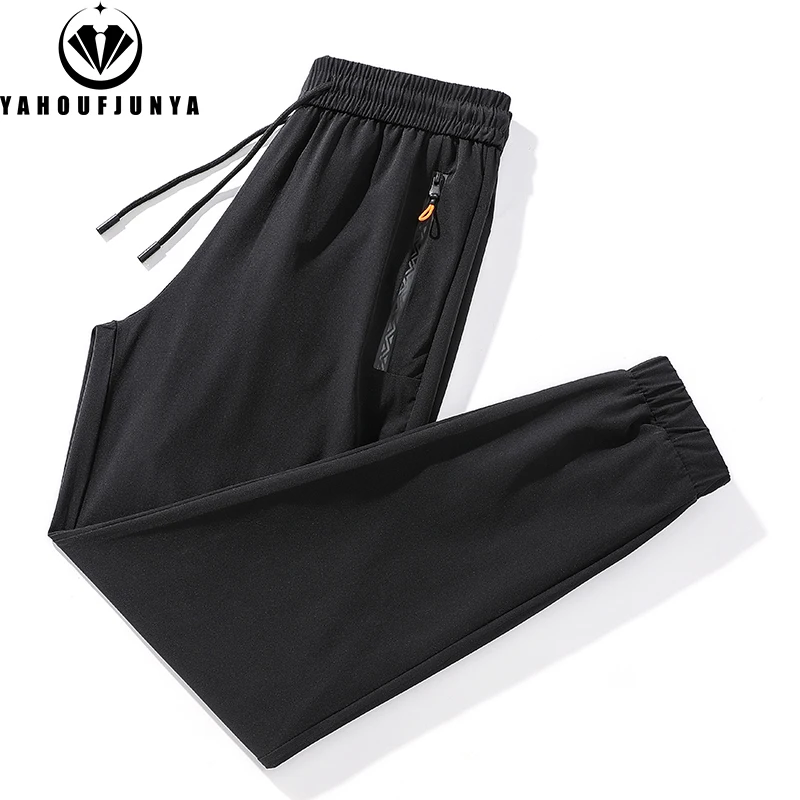 

2024 Summer Men Joggers Fitness Quick Dry Sweatpants Ice Silk Men Breathable Lightweight Tie Feet Elasticity Trousers Pants Male