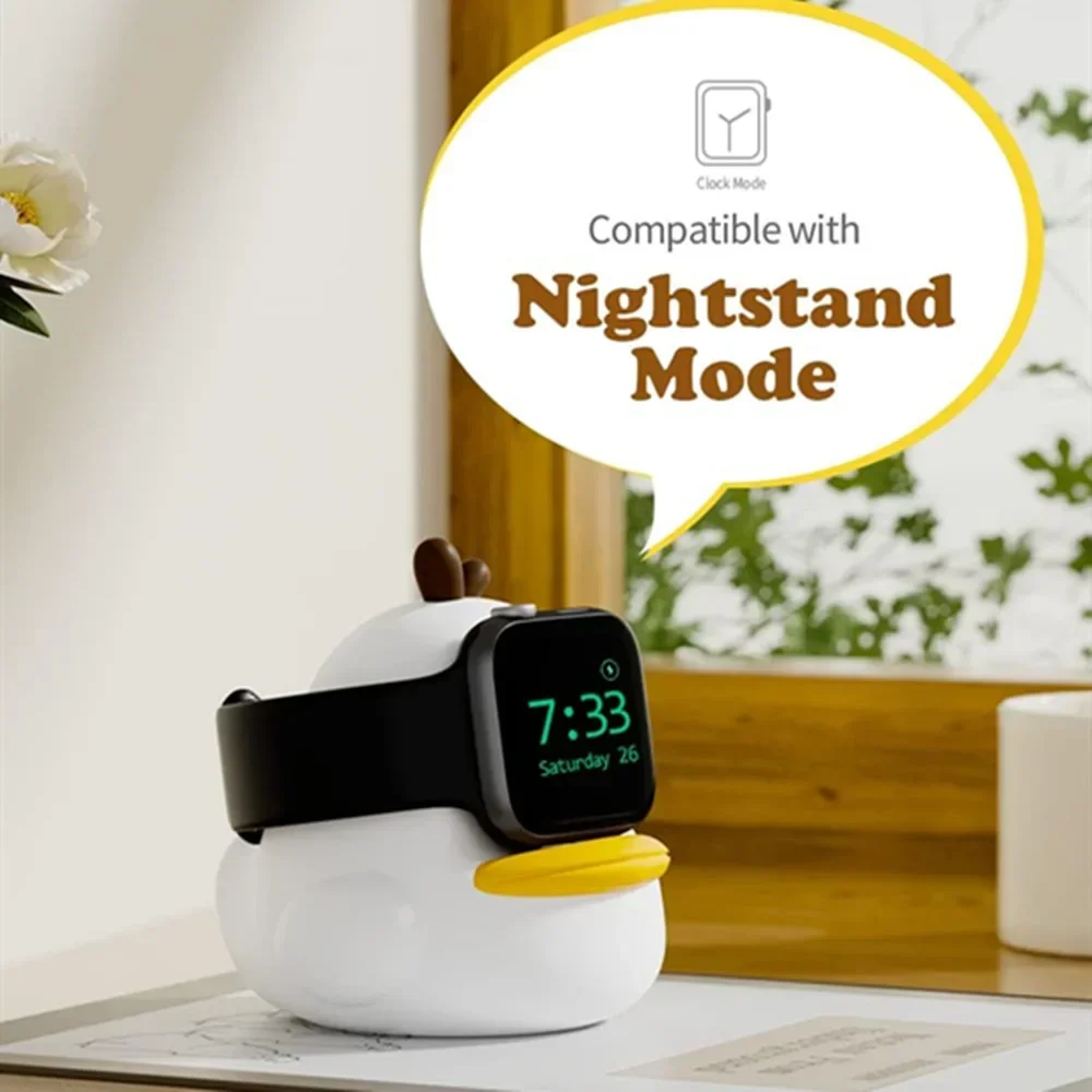Charger Stand for Apple Watch Series49/45/44/42/41/40/38mm iWatch Ultra2/Ultra/9/8/SE2/7/6/SE/5/4/3/2/1,Cute Duck Silicone Charg