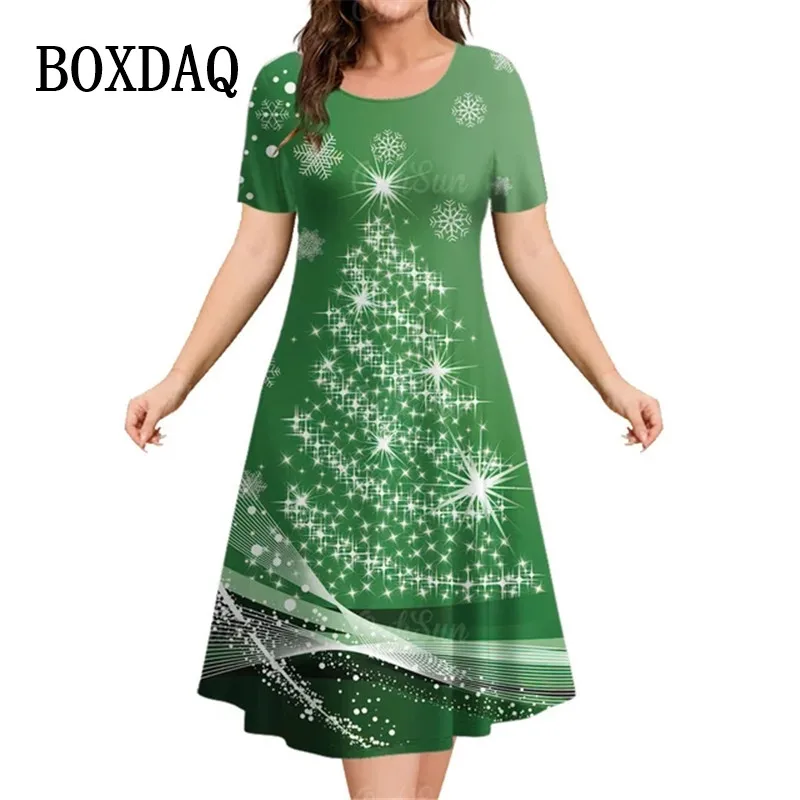 Christmas Women Dresses For Winter Christmas Snowflakes Print Short Sleeve  Dress Plus Size Casual O-Neck Loose Party Clothes New - AliExpress 200000345