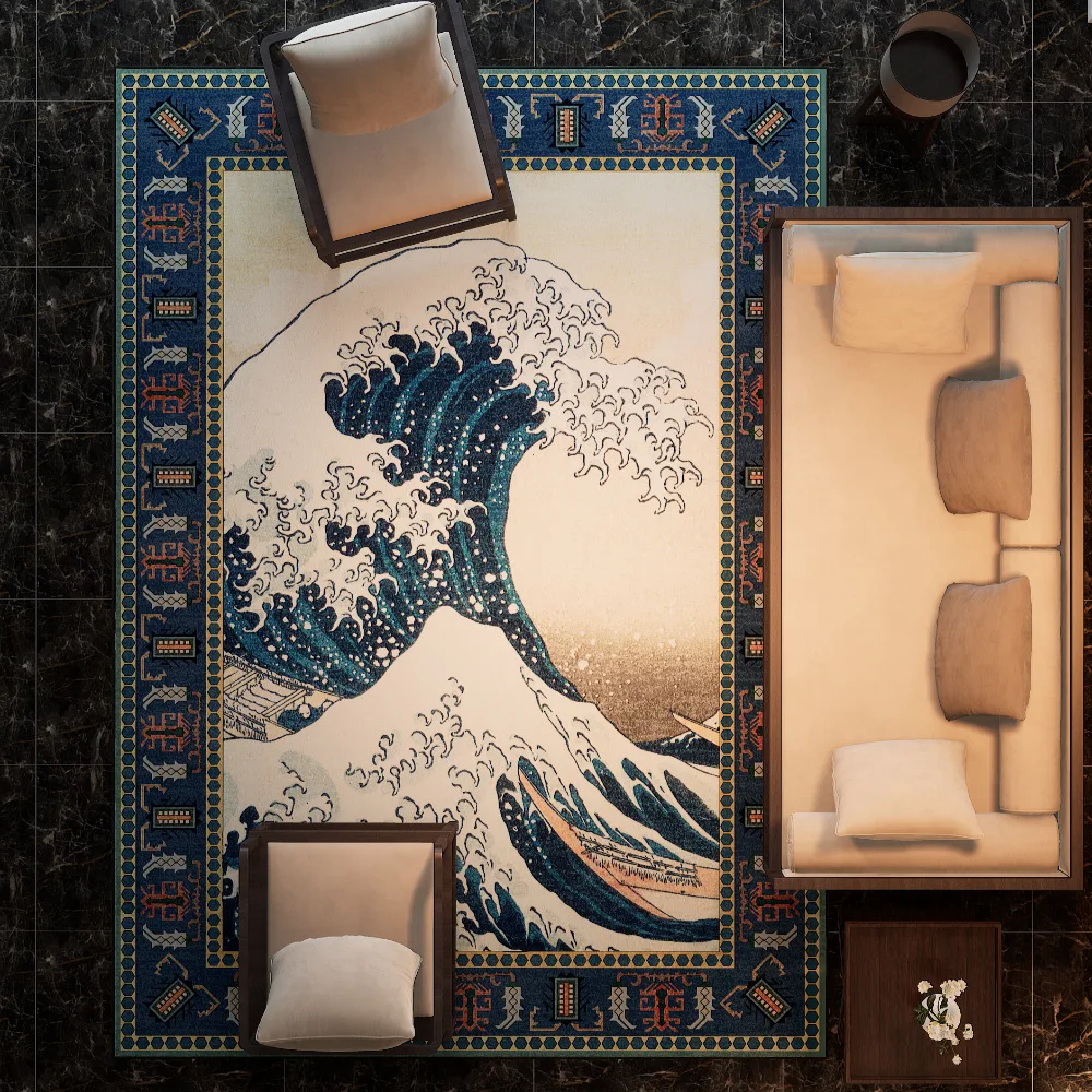 

Japanese Blue Wave Mountain Living Room Rugs Bedside Carpet Floor Mat Bedroom Decor Moderne Home Dekoration