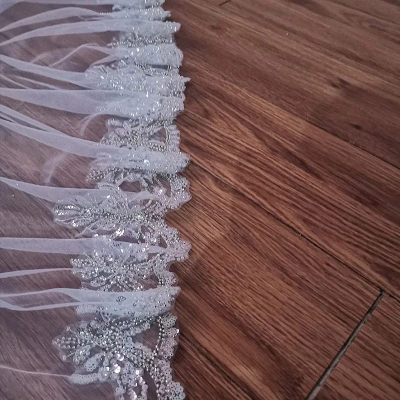 Sequin Full Lace Silver Edge Veil Bride Wedding 1.5 meters Wide Cathedral Wedding Accessories No Comb Custom Made Veil bridal veil catholic church veil