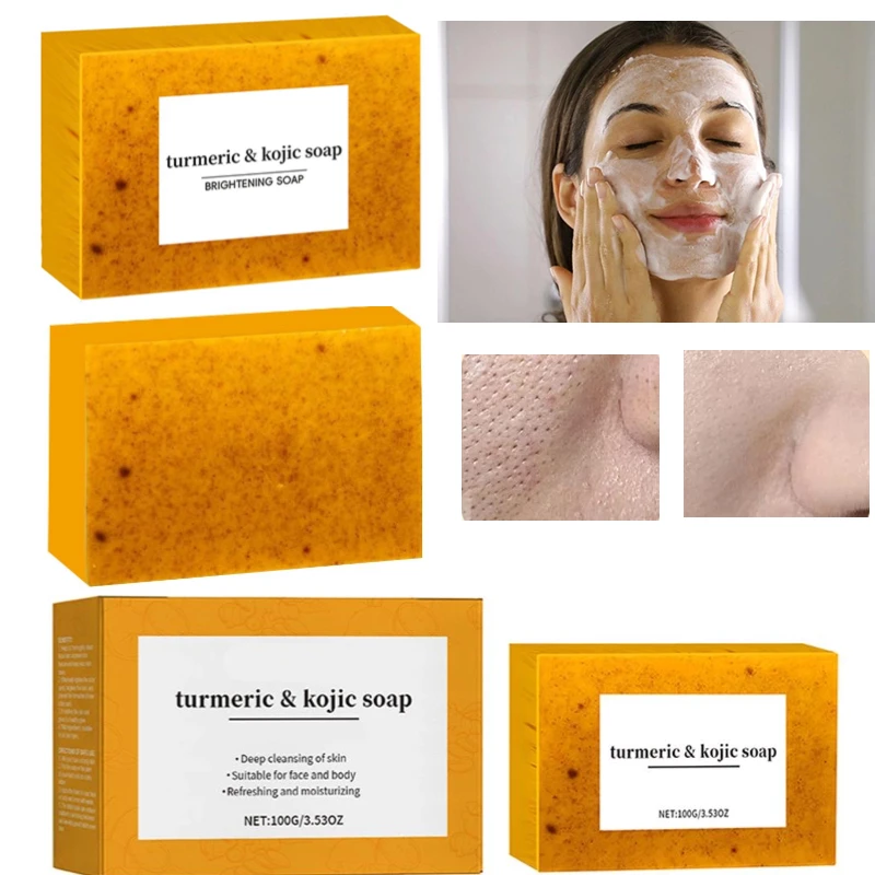 100 جرام الكركم يدوية الصابون الليمون حمض الكوجيك دش وصابون الوجه منظفات الجسم اشراق الوجه الصابون العطاء العناية بالبشرة