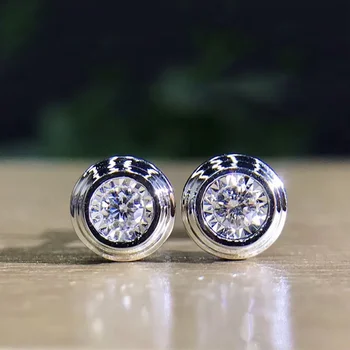 Simple Round Cubic Zirconia 925 Sterling Silver Stud Earrings for Women Men Bubble Stone Earrings Small Rosegold Fashion Jewelry