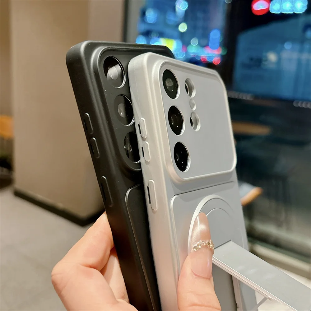 Luxury Plating Metallic Phone Case with Magnetic Stand and Protective Cover