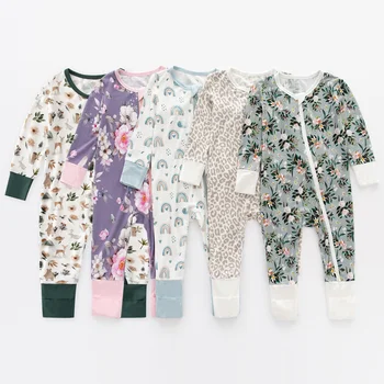 Cute Bamboo Infant Clothes Printed Newborn Baby Boy Girl Romper Long Sleeve Bodysuit Kid Girl Jumpsuit Sleeper Pajamas