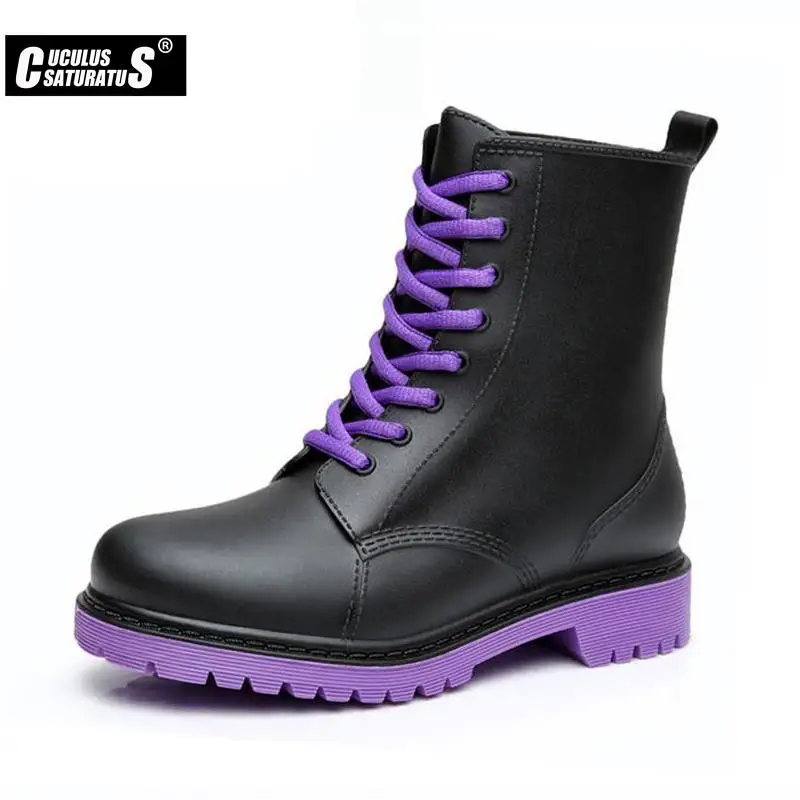 

Cuculus Fashion 2022 Women Rain Boots Rubber Lace Up Women Ankle Boots Waterproof Casual Comfort Ladies Ankle Boots Shoes 1289