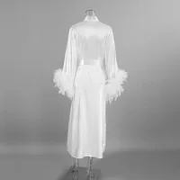 Feather Blush Kimono Robe Boudoir Wedding Floor Length Maxi Dressing Gown Robes Bride to Be Hen Party Stain Silk Lingerie - Image 6