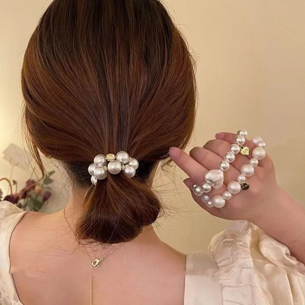 Pearl Elastic Hair Rope For Girls Hair Accessories Crystal Beaded Scrunchies Sweet Ponytail Holder Rubber Band Hair Tie Headwear