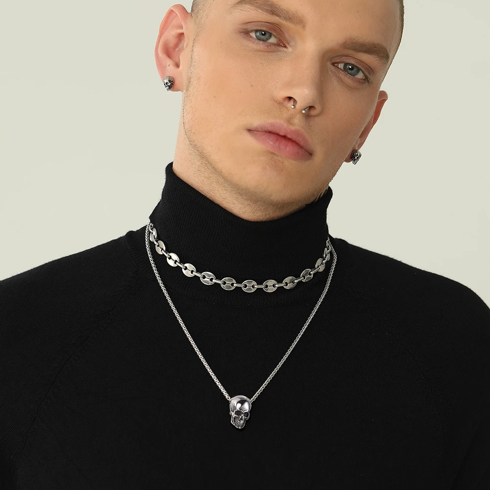 U7 Skull Necklace Pendant Skeleton Men Gift Punk Retro Gothic Goth