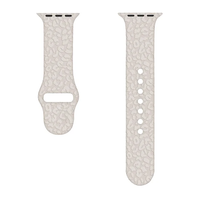 Sport Strap for Apple Watchband 44mm 40mm 38mm 42mm 41mm 45mm Printed Silicone Bracelet for iwatch series 7 6 5 4 3SE watch band Leopard-white