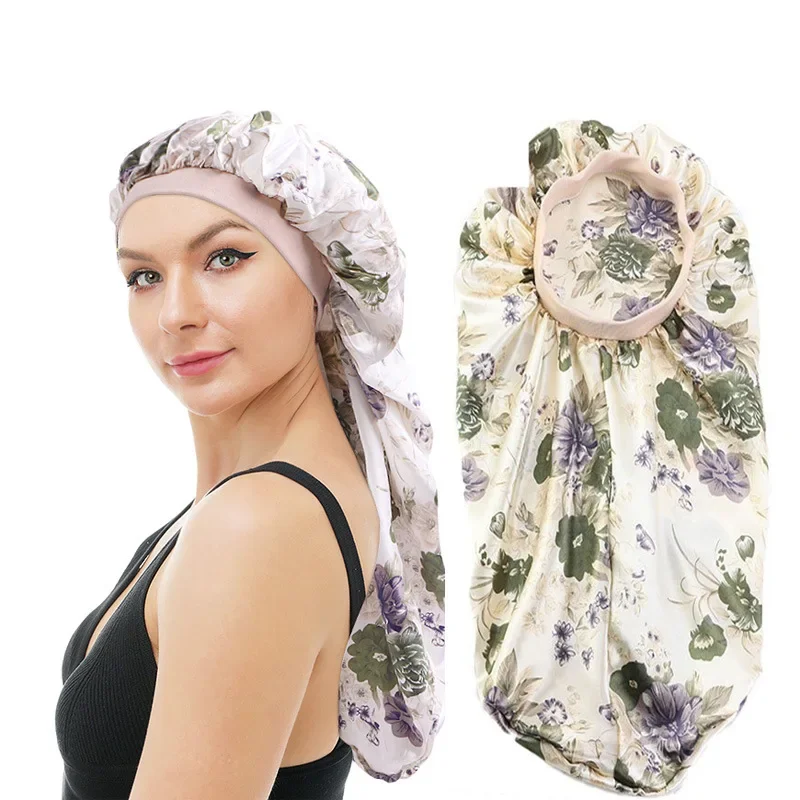 

Wholesale Lady Long Hair Sleep Cap Low Elastic Long Braid Satin Hat Bonnet
