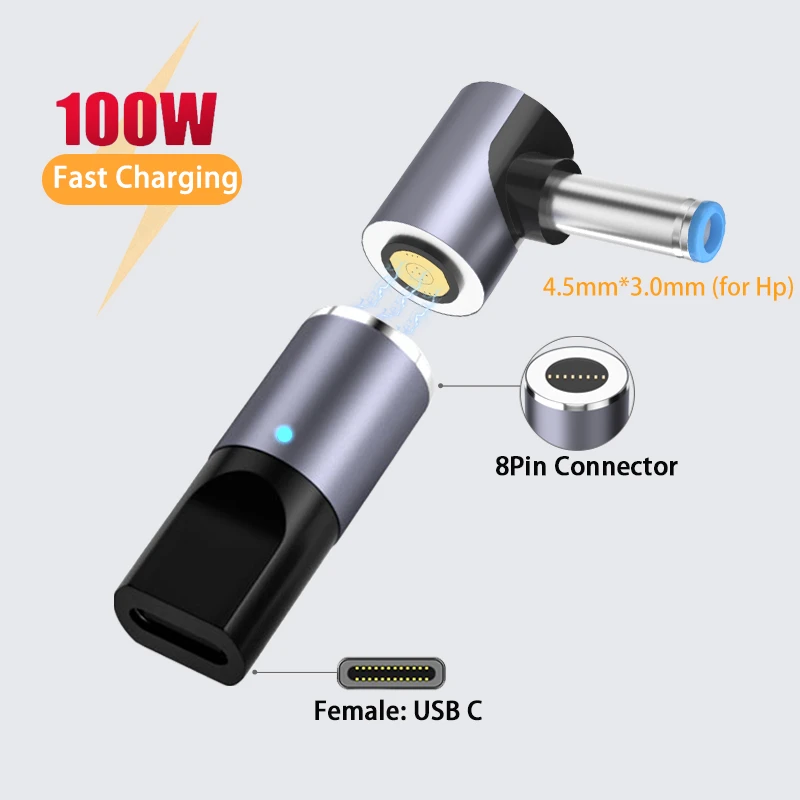 100W USB-C To 4.5x3.0mm PD Charger Cable | Type-C Female To 4.5mm Power Cord For HP-999055