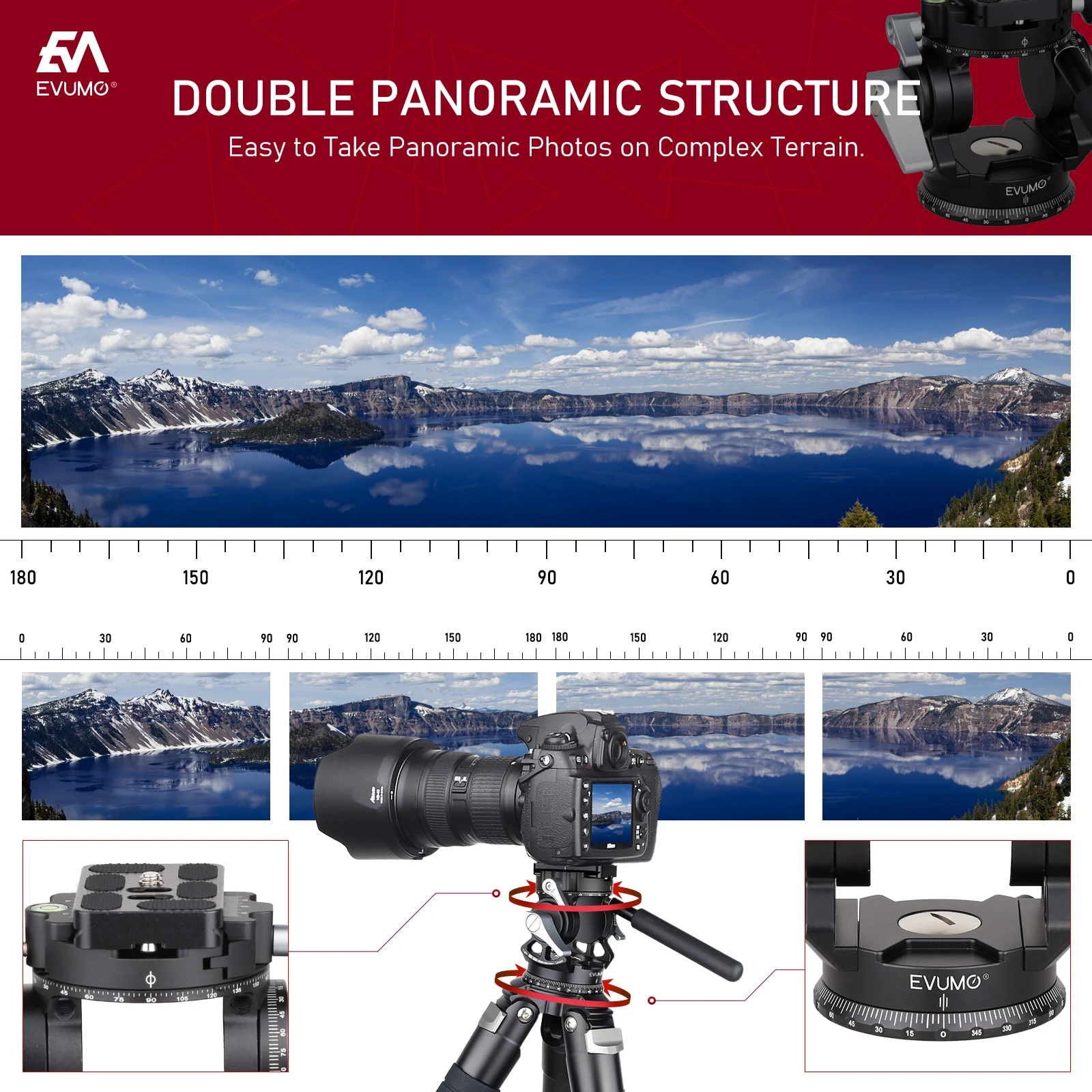 Video Hydraulic Head-80&deg;+90&deg; Video Ttipod Head 360 Panoramic Vlog Universal Ballhead For Tripod Monopod