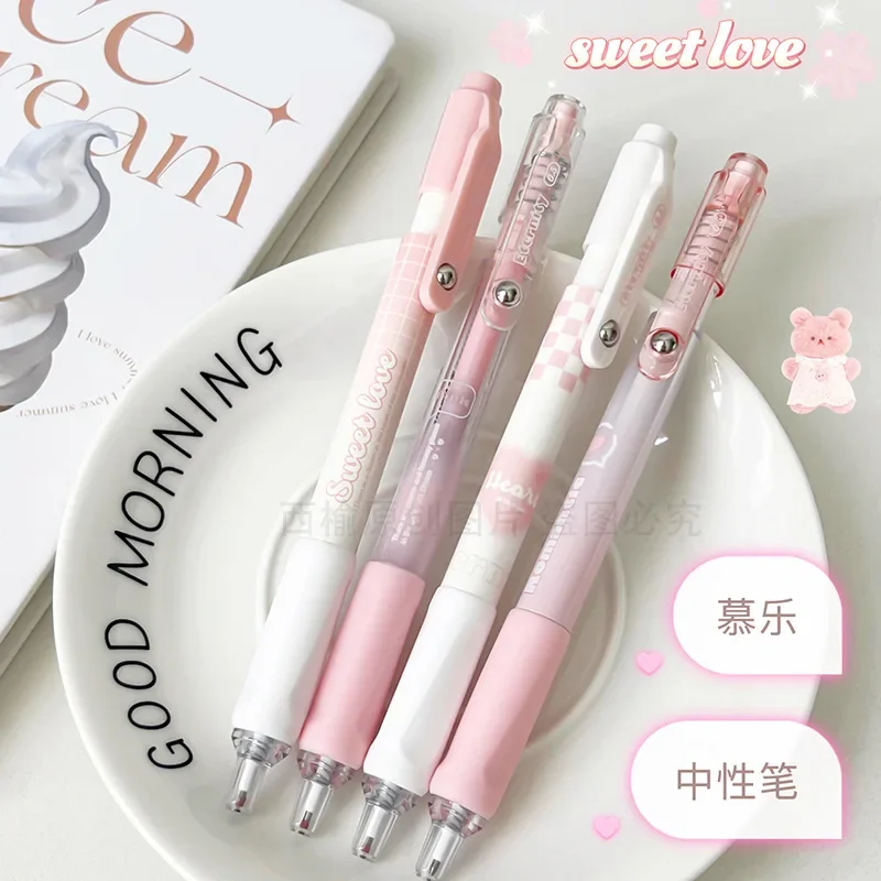 Set Cancelleria Rosa Con Fiocchi: 8 Penne A Sfera Con Inchiostro Gel Nero, Astuccio E Adesivi, Estetico Per Ragazze