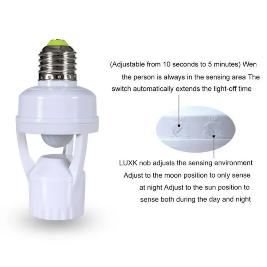 YzzKoo 360 Degrees PIR Human Induction Motion Sensor LED Night Lamp Socket Base E27 AC 85V-265V Delay Time Adjustable Switch lamp holder lamp bulb holder lamp base