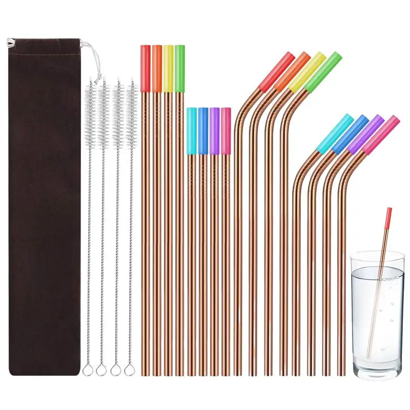 

Stainless Steel Straws With Cleaning Brush reusable Milk Drinkware Metal colorful Drinking Straw For School Camping Picnics