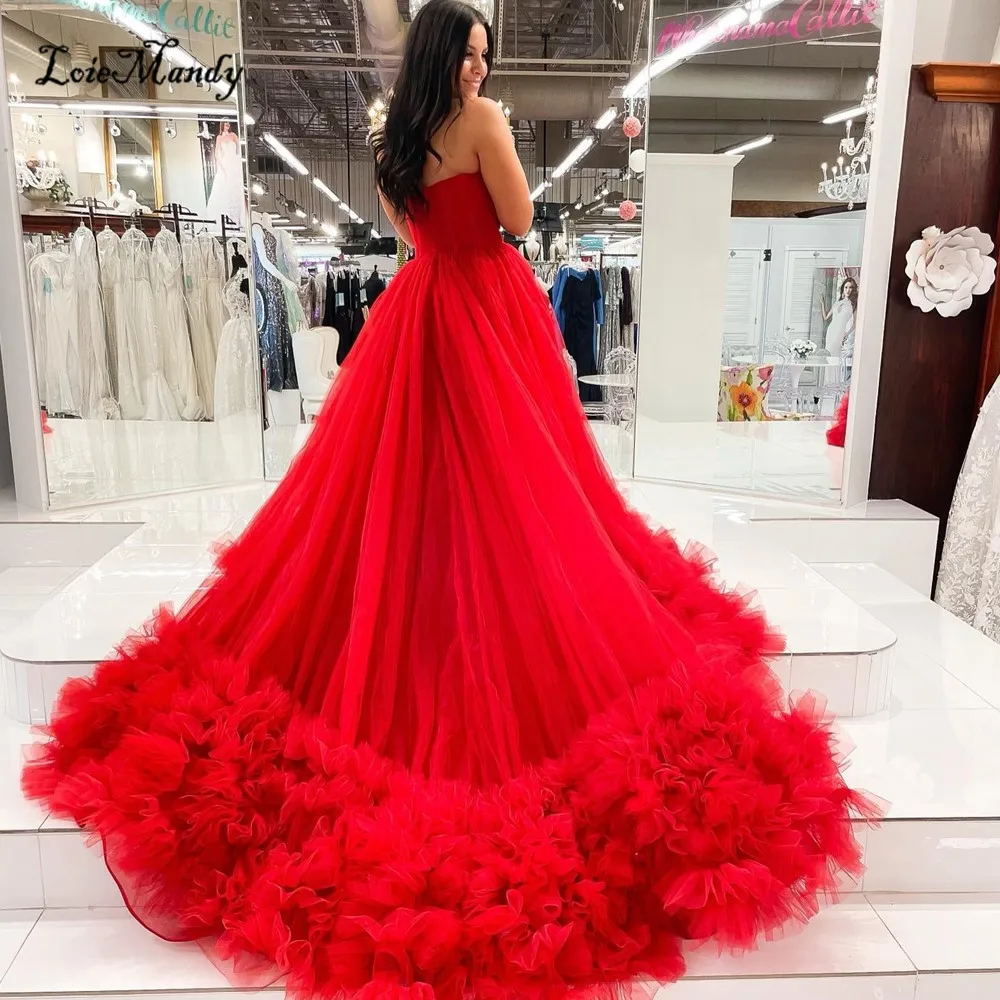 

Tiered Tulle Red Evening Dresses 2024 Long Puffy A-line Specialoccassion Maxi Dinner Prom Party Gown For Women Vestidos de noche