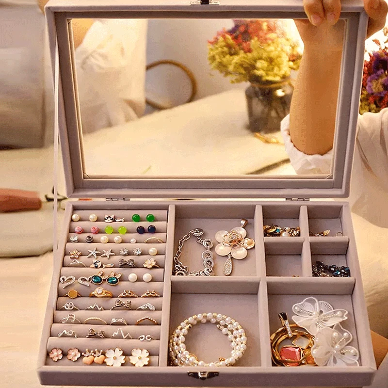 DustproofVelvetJewelryBoxStorageRingNecklacesDisplayCase