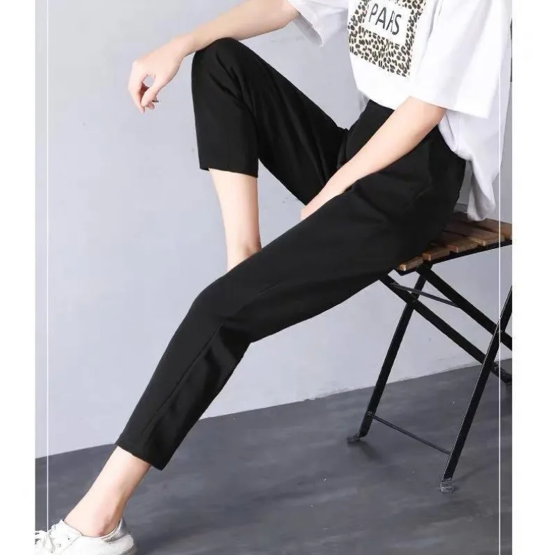 Women's Autumn Winter Solid High Waist Pocket Button Zipper Small Foot Straight Leg Casual Trousers Fashion Office Lady Pants
