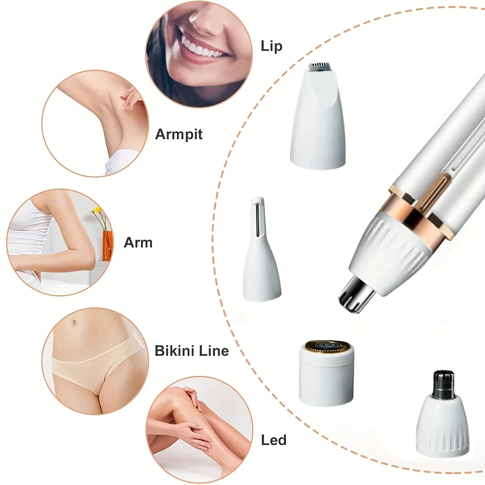 4 in 1 Full Body Facial Remover - Painless Portable Epilator for Men&Women - Rechargeable Electric Trimmer for Nose, Eyebrows 5