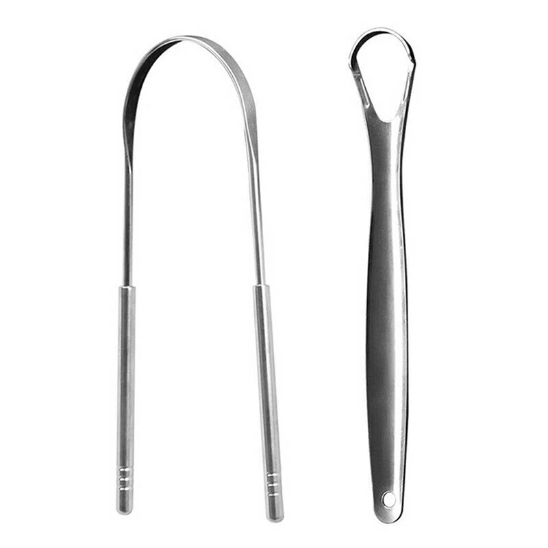 Stainless Steel Tongue Scraper Silver Metal Cleaner Eco-friendly Oral Care Fresh Tool Reusable Breath Brush 2 Pcs-tongue scraper,dental cleaning tools