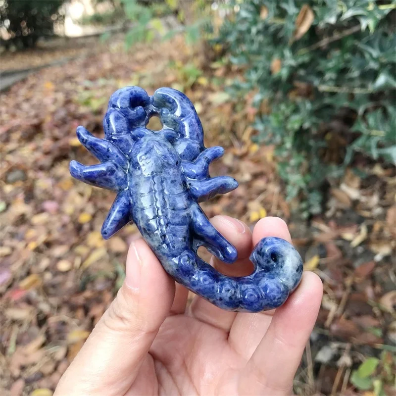 

8.8cm Natural Blue Sodalite Crystal Scorpion Carving Animal Figurines Healing Minerals Stones Desk Ornament Home Decor 1pcs