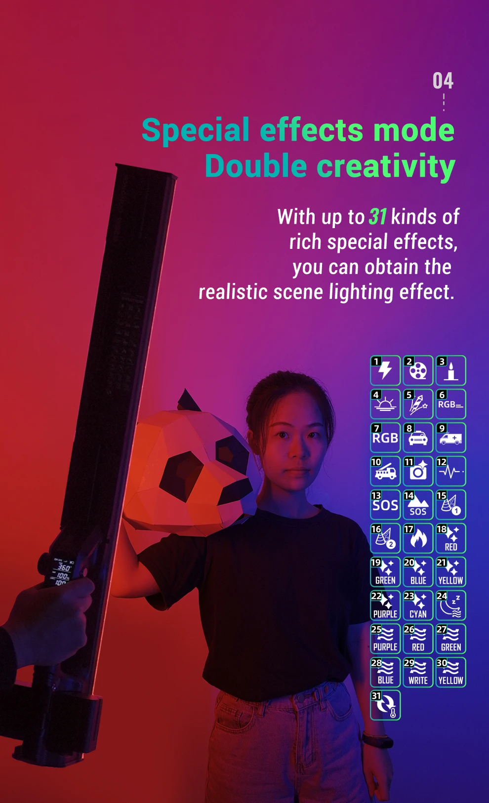 YN660 Handheld LED Video Light Touch Adjusting Bi-color 2000-9900k RGB Color Rem