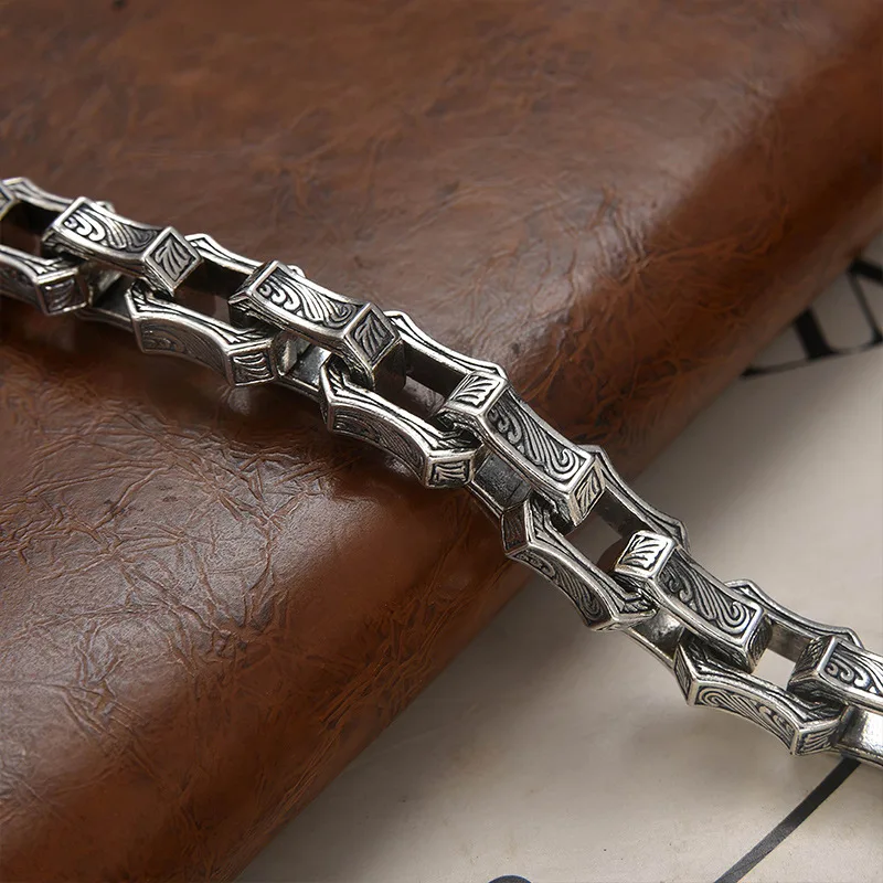 Popular S925 sterling silver rattan grass bracelet for men and women creative design heavy industry to create a retro bracelet