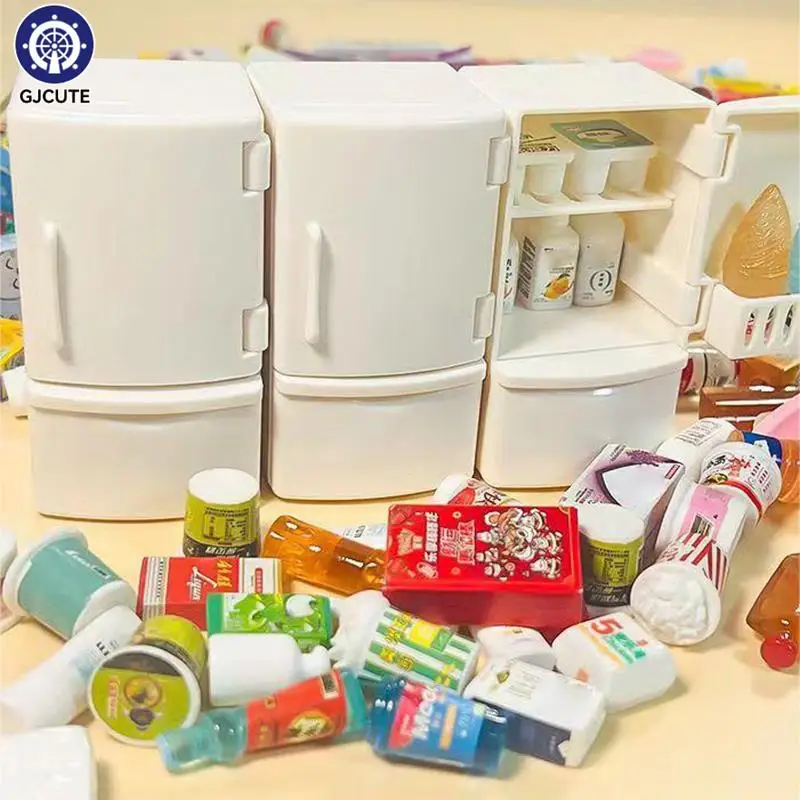 1/12 미니 인형의 집 흰색 냉장고, 음식 세트, 주방 장난감, 미니어처 가구, 냉장고 모델 장식, 어린이 선물, 1 개