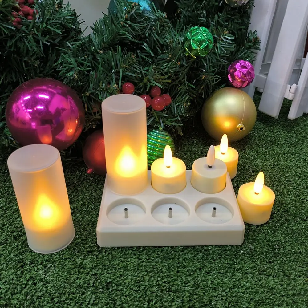 QSPORTPEAK LED Ricaricabile Tealight senza fiamma, 12 pezzi Tealight tremolante con stazione di ricarica e tazze di candela, decorazione regalo per festa, Halloween, Natale, giallo (senza telecomando