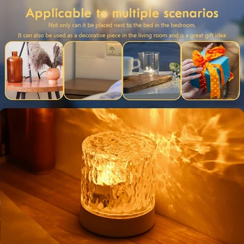 Water Ripple Night Light Touch Control Rotating Water Wave Lamp Projector USB Rechargeable Atmosphere Crystal Lamp Room Decor 6