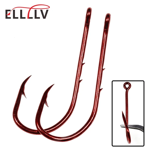 Elllv 20PCS Black/Red Baitholder Fishing Hook Offset Narrow Bait