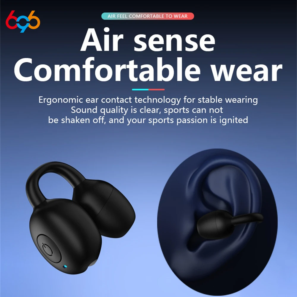 Fashionable Single Ear Clip-On Bluetooth Earphone with HD Call & Noise Reduction - Mini Waterproof Ultralight Music Headset