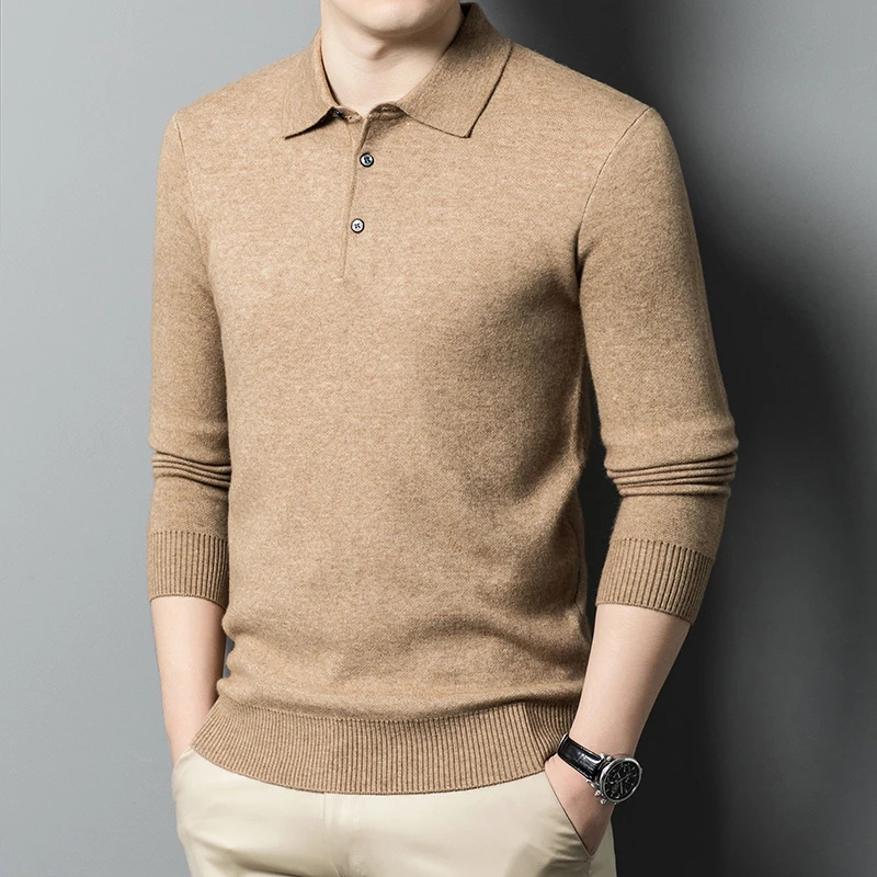 Men's Polo Collar Knitted Long Sleeved Basic Sweater Comfortable Casual Multi-color Business Autumn and Winter
