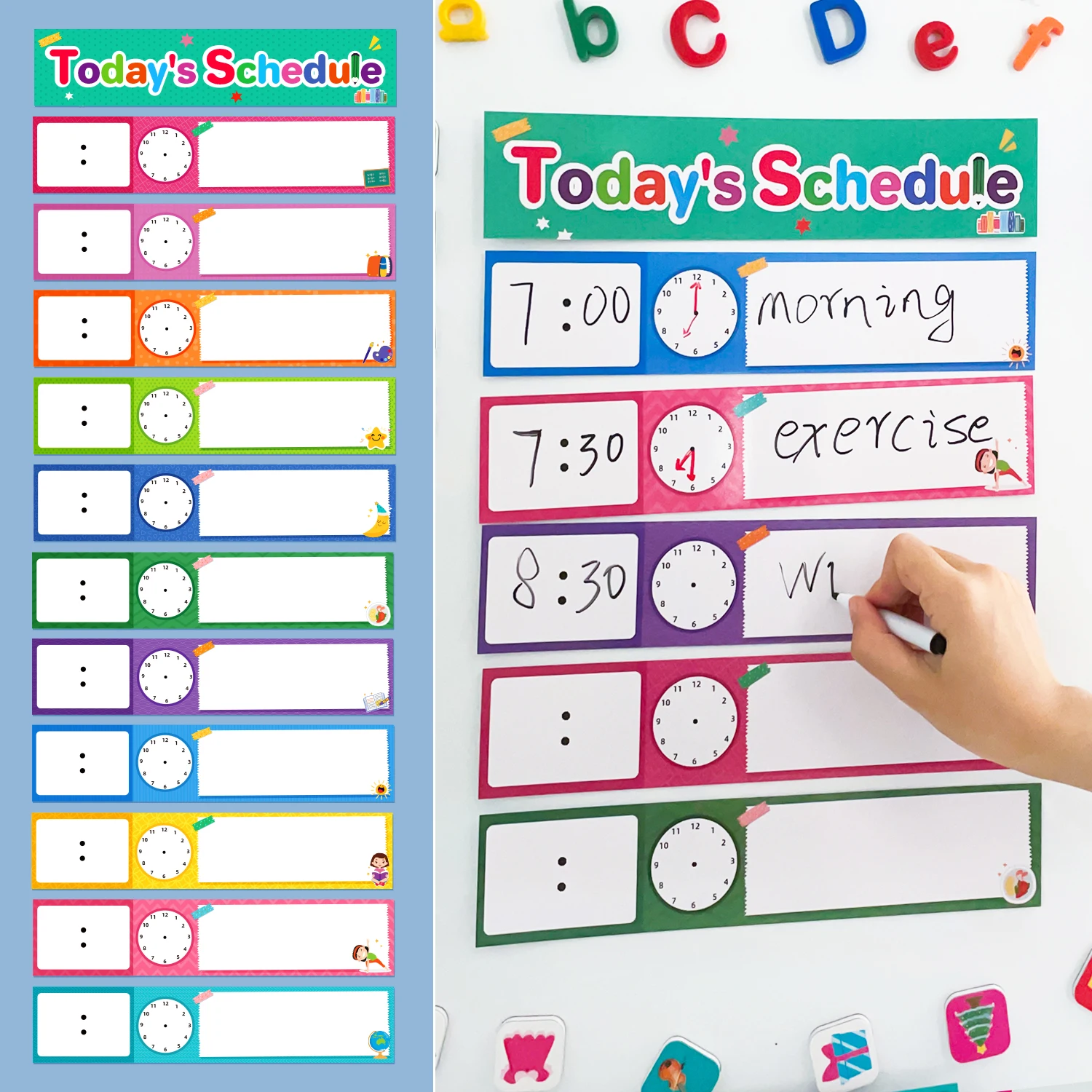 12 Pcs DIY Daily Routines Cards Homeschool Classroom Learning Supplies Write & Wipe Time Management Educational Cards for Kids