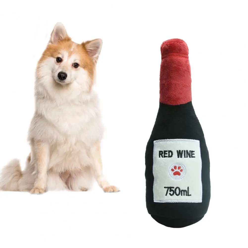 

Dog Plush Toy Wine Bottle Shaped Puppy Chew Toy Super Soft Plush Squeaky Toy for Pet Training Bite-resistant Durable Wine Bottle