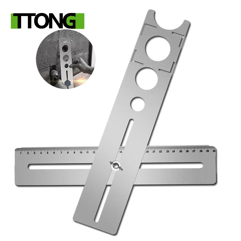 

Stainless Steel Ceramic Tile Hole Locator Ruler Adjustable Punching Hand Tool for House Decorated Work Multi-Functional Ruler