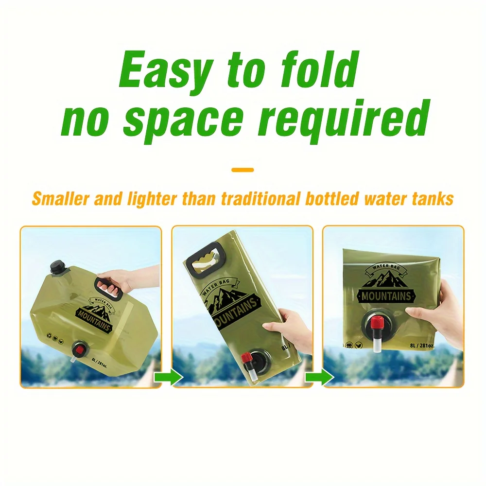 1pc 8L Portable Water Bag with Faucet and Foldable Water Container, Suitable for Outdoor Enthusiasts Camping and Hiking