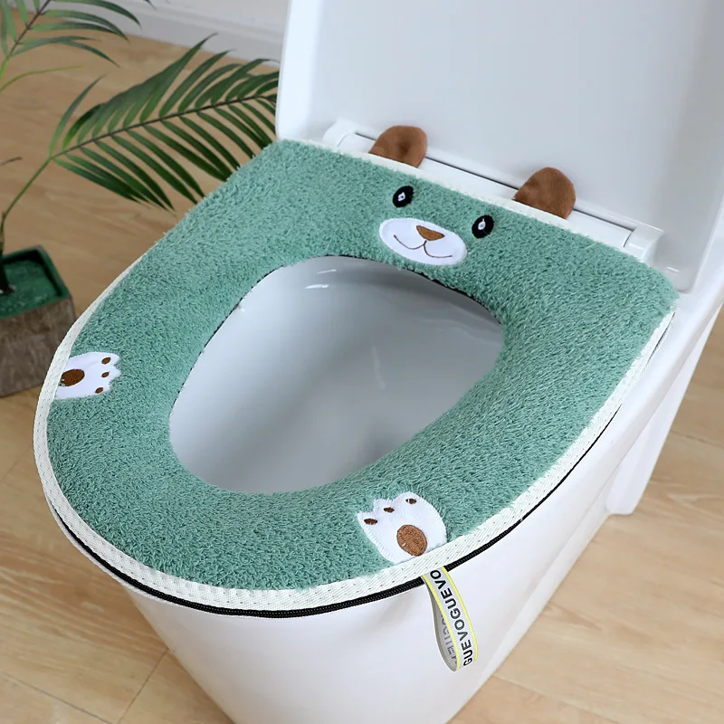 Winter Warm Toilet Seat Cover Cute Cartoon Toilet Seat Cushion Universal Waterproof Zipper Closestool Mat Bathroom Accessories 3